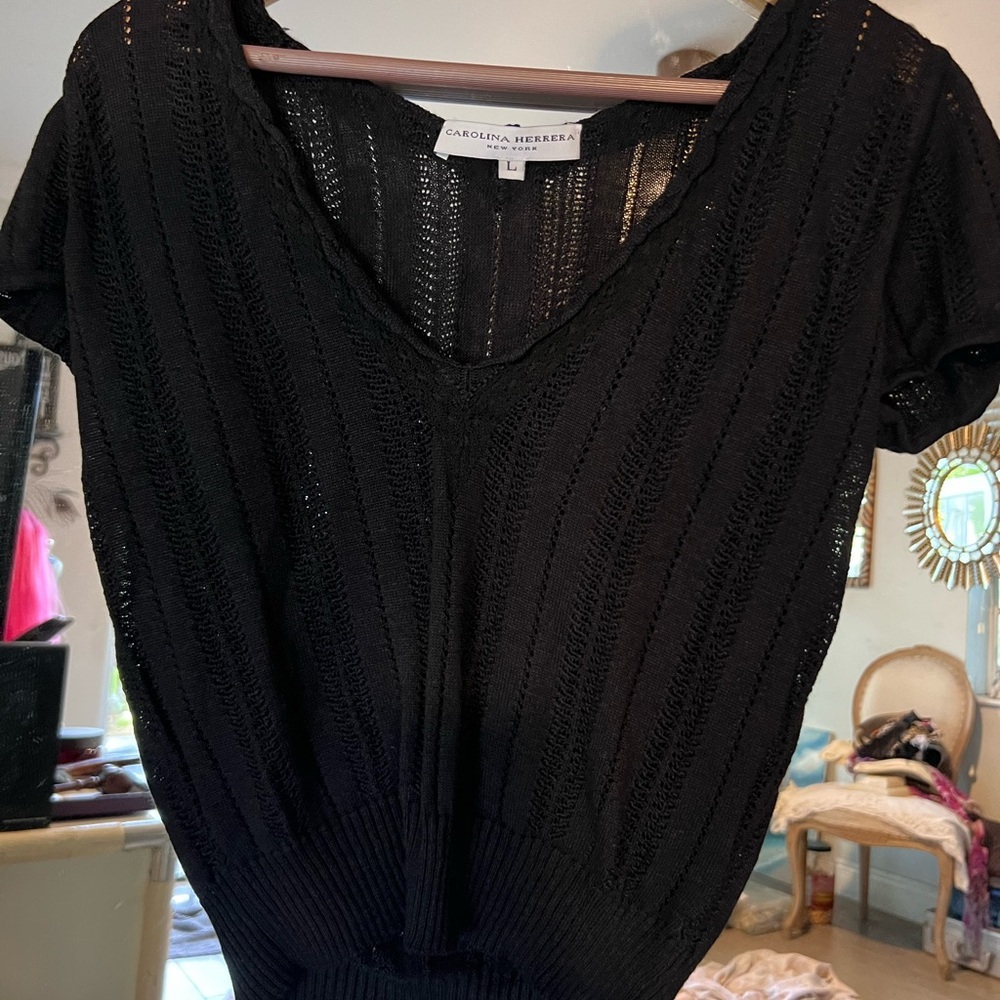 Carolina Herrera Black Silk-Cashmere Blend Top Large- Hard to Find